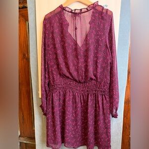 Socialite Size Large Burgundy Floral Long Sleeve Dress